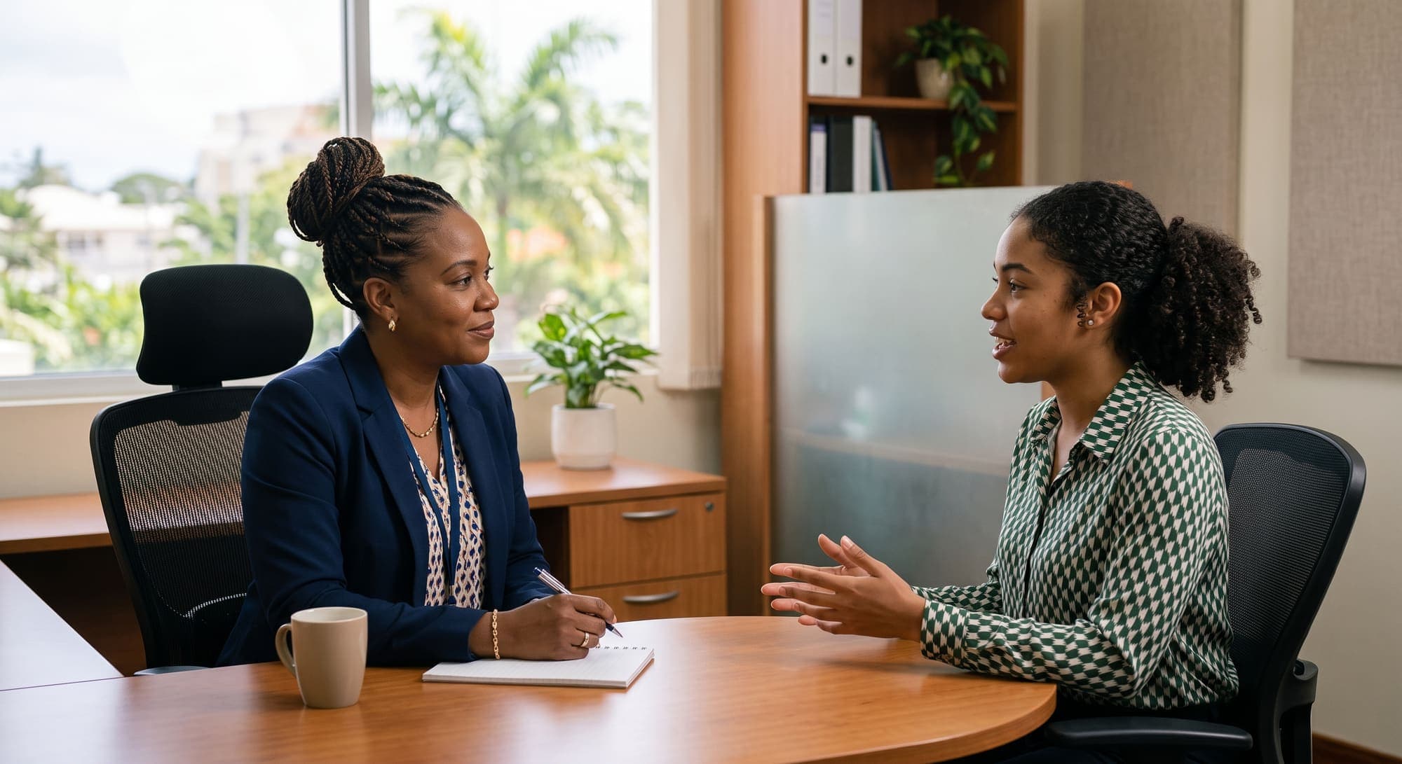 An HR manager in a one-to-one meeting